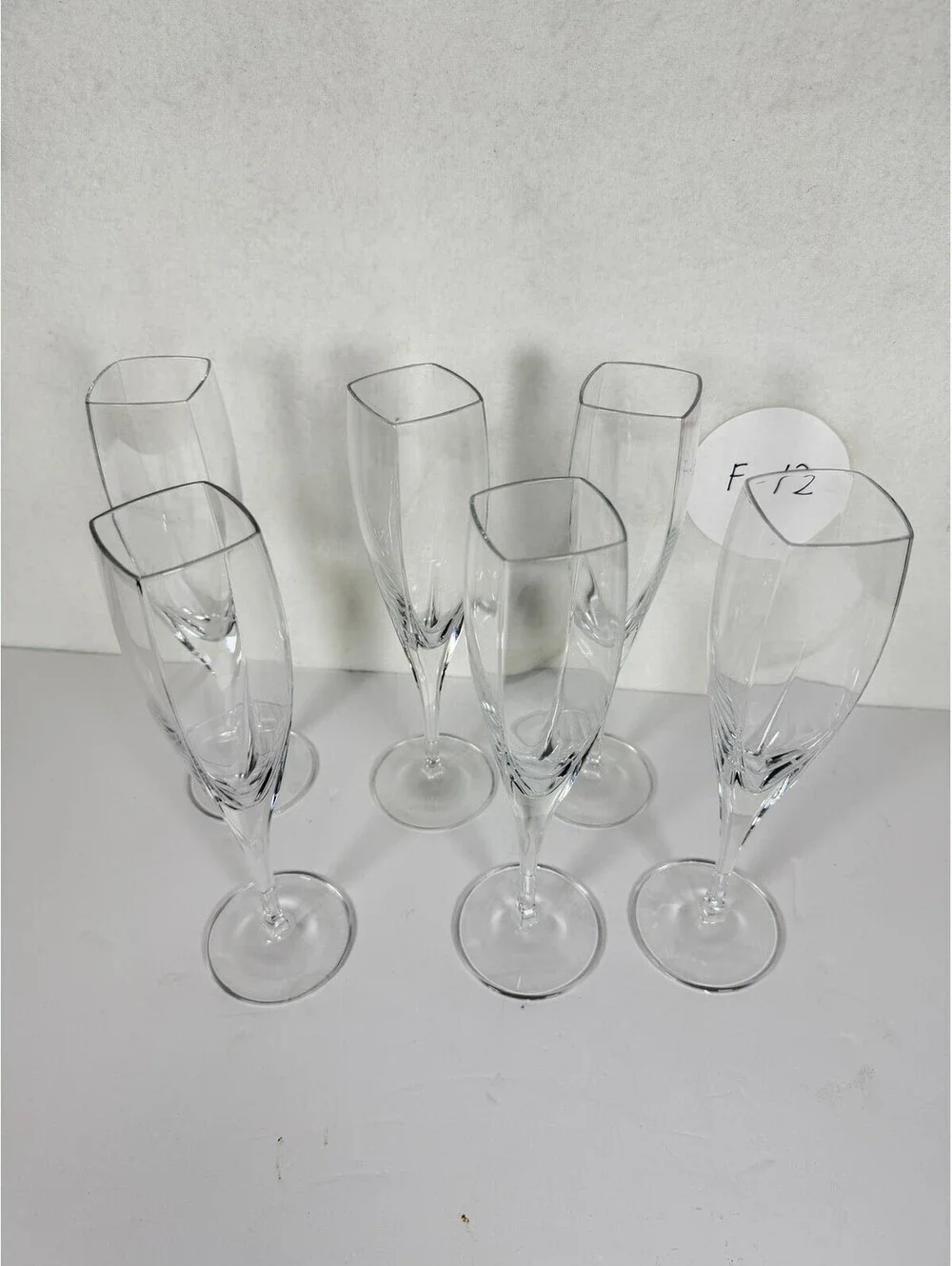 Set of 6 MIkasa r Glass Champagne Flutes Square Rim Elegant Stemware F-12